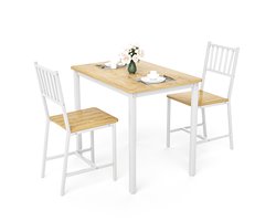 PHOEBE CAT Set tafel en stoelen - Eettafel - 2 stoelen - Houtnerf - Industriële stijl - Naturel + Wit