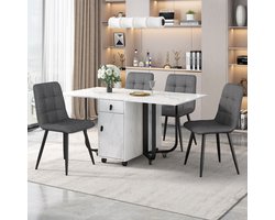 PHOEBE CAT Set tafel en stoelen - Opvouwbare eettafel - 4 velvet stoelen - MDF - Marmerlook - Wit + Grijs + Zwart