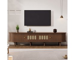 PHOEBE CAT Tv-kast - Ovale vorm - Rieten laden - Schuifdeuren - Walnoot afwerking - Bruin