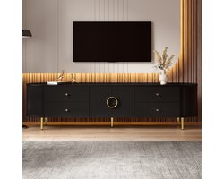 PHOEBE CAT TV-meubel - 4 lades - Afgeronde hoeken - MDF - Metalen poten - Zwart