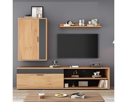 PHOEBE CAT TV-meubel set - 140*35*39 cm - TV kast + Hoge kast + Wandplank - Natuurlijke + Zwart