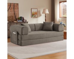 PHOEBE CAT Tweezitsbank - Uitschuifbare slaapbank - Tatami-mat - 2 kussens - Modulair ontwerp - Taupe
