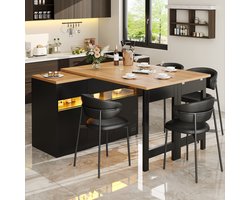 PHOEBE CAT Uitschuifbare Bartafel Eettafel - LED-verlichting - 360° draaibaar - Keukeneiland - Met kasten - Zwart + Natuurlijke