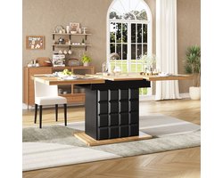 PHOEBE CAT Uitschuifbare Eettafel - 110-140 cm - Met opbergkast - Houtnerfafwerking - Zwart + Natuurlijke