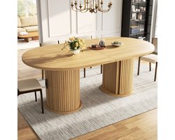 PHOEBE CAT Uitschuifbare Eettafel - 149-189 × 80 × 75 cm - Met opbergruimte - Metalen handgrepen - Naturel