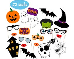 Photobooth Props - 22 Stuks - Halloween Decoratie - Foto Props - Feest Versiering - Halloween Accesoires - Foto Accessoires op Stokjes - Party