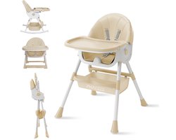 Phreeze Kinderstoel - Inklapbaar - Meegroeistoel 6 t/m 72 maanden - Afneembare Wielen - Eetstoel Baby & Peuter - Ook als Loopstoel, Wipstoel, Babystoel aan tafel / voor eten / thuis - Beige