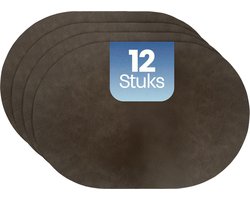 Phreeze Placemat Ovaal - 12 Stuks - Dubbelzijdige Placemats - Kunststof - Grijs & Geel