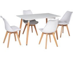 PIA rechthoekige tafel 120cm en 4 NORA stoelen wit