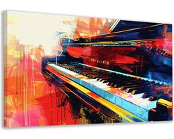 Piano wanddecoratie - Muziekinstrument portret - Schilderij op canvas Kleur - Muurdecoratie landelijk - Schilderij op canvas - Kantoor decoratie canvas 70x50 cm