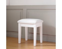Pianokruk - Kaptafelkruk - Voetenbank - Kruk - Hoogelastisch schuim - Poten met antislipkussentjes - Massief hout - 43x33x45cm - Geschikt voor slaapkamers, woonkamers, badkamers en pianokamers - Wit