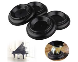 Pianomattenset van massief hout - met schuimrubberen dempingskussens - massieve pianowielen - geschikt voor piano's - ABS meubelpootbeschermers - zwart 4-delige set