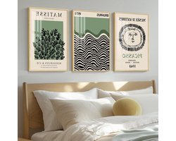 Picasso Matisse Bauhaus Canvas Wall Art Prints Set van 3 Saliegroen Moderne Minimalistische Grote Muur Decor Foto Esthetische Kunst Schilderijen Posters voor Galerij Slaapkamer Woonkamer Decor 40,6 x