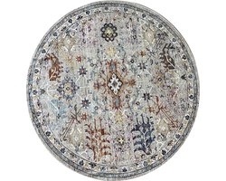 Picasso Sarough Rond Vloerkleed Vintage Tapijt Woonkamer - Multi / Grijs- 200 CM ROND