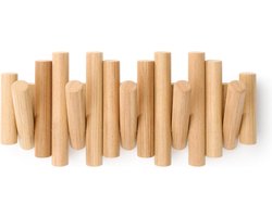 Picket garderobehaken - kapstok en moderne wanddecoratie met 5 klaphaken van geslepen grenenhout, naturel