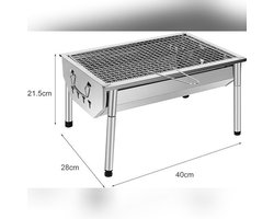 Picknick Barbecue RVS – Draagbare Houtskool Grill 40×28 cm – Camping BBQ met Uitneembaar Rooster en Ventilatiesysteem