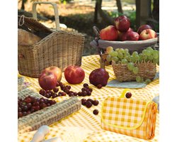 Picknickdeken - 200 x 150 cm - campingdeken met handgreep - reisdeken - stranddeken - draagbaar - zandafstotend - opvouwbaar - outdoor deken voor 4 -6 personen - reizen - tuin - BBQ - strand (geel)