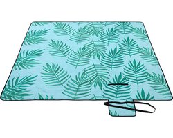 Picknickdeken, 200 x 200 cm, groot, campingdeken, voor park, tuin, strand, waterdicht, machinewasbaar, opvouwbaar, lichtblauw met tropische varen GCM087Q01