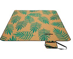 Picknickdeken, 200 X 200 Cm Groot Stranddeken, Campingdeken, Waterdichte Onderkant, Machinewasbaar, Opvouwbaar, Voor Tuin, Park, Strand, Camping, Oranje Met Tropische Varen