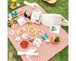 Picknickdeken 300 cm × 200 cm - Opvouwbare strandmat met handvat - Rode plaid voor wandelen, reizen en kamperen.