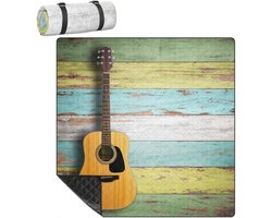 Picknickdeken Waterdicht - Strandmat Outdoor - Buiten Ontspannen - Zandbestendig Lichtgewicht - 200x200 cm - Houten Gitaar