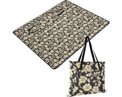 Picknickkleed - Buitendeken Vloerkleed - Buiten Genieten - Waterdichte 3-laags - 152 x 203 cm - Bloemen Elegant Goud Zwart