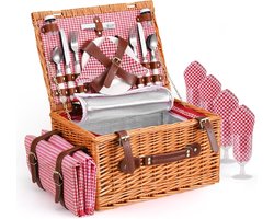 Picknickmand 4 Personen – Geïsoleerde Koeltas – Inclusief Bestek, Borden en Waterdichte Mat – Perfect voor Camping en Outdoor - Picknickkleed - Picknick Mand - Bestekset, Met Koelvak, Voor Camping, Outdoor, Feest
