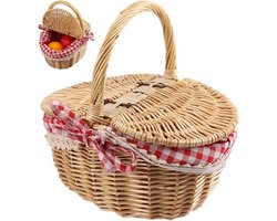 Picknickmand - met deksel - en draagbaarheid - met handvatten - Riet - en stoffen voering-rieten manden - voor fruit, snoep, het verzamelen van fruit, snoep, bruiloft, picknick, buitenleven - Bruin
