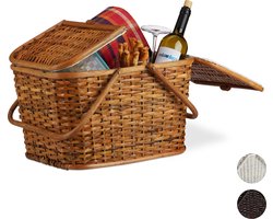 picknickmand met deksel - gevlochten design - met stoffen hoes - rotan - honingbruin