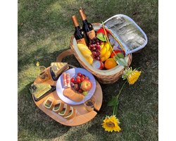 Picknickmand met Wijnpicknicktafel - Inclusief 2 Wijnflessenhouders en Servies voor 2 Personen - Ideaal voor Picknicks, Bruiloften en Feestjes - Rotan Mand met Inlegger en Bestek