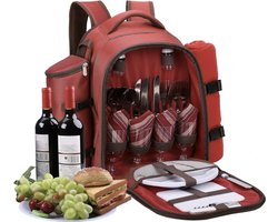 Picknickrugzak voor 4 personen, koelvak, met serviesset en deken