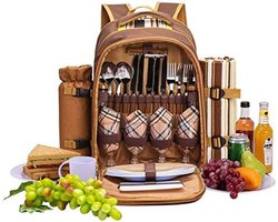 Picknickrugzak voor 4 personen met koelvak, uitgebreide serviesset en waterdichte picknickdeken