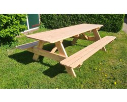 Picknicktafel 8 Personen 225 cm – Douglas Hout – Handgemaakt – Ruime Zitplaatsen – Compleet Gemonteerd – Luxe Tuintafel voor Tuin, Terras & Horeca