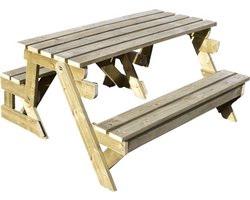 Picknicktafel en Bank - 2 in 1 inklapbare picknicktafel - Vuren hout 2-4 personen - Compleet gemonteerd afgeleverd!