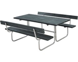 Picknicktafel gerecycled kunststof - Classic 2 rugleuningen grijs - 177 x 177 x 75 cm