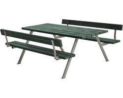 Picknicktafel gerecycled kunststof groen - Alpha 2 rugleuningen 185 x 177 x 76 cm
