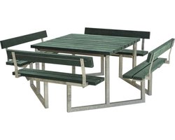 Picknicktafel gerecycled kunststof groen - Twist vierkant 4 rugleuningen 227 x 227 x 76 cm