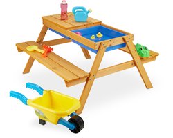 Picknicktafel kinderen - 48,5 x 89 x 85 cm - met 2 teiltjes - hout - oranje