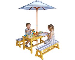 Picknicktafel kinderen - met parasol en kussens - natuur