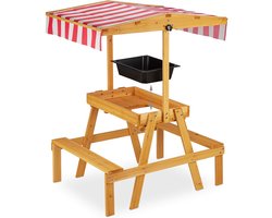 Picknicktafel Kinderen met Parasol - Speeltafel - Zandtafel - Kinder Tuinset - Camping - Hout - Rood
