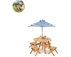 Picknicktafel - Kinderen - Tuintafel - Multifunctionele Picknick tafel - Met parasol - Speeltafel - Geschikt voor Buiten - Dennenhout