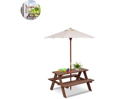 Picknicktafel - Kinderen - Tuintafel - Multifunctionele Picknick tafel - Met parasol - Speeltafel - Geschikt voor Buiten - Hout