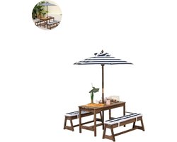 Picknicktafel - Kinderen - Tuintafel - Multifunctionele Picknick tafel - Met parasol - Speeltafel - Geschikt voor Buiten - Hout - Blauw
