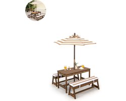 Picknicktafel - Kinderen - Tuintafel - Multifunctionele Picknick tafel - Met parasol - Speeltafel - Geschikt voor Buiten - Hout - Koffie