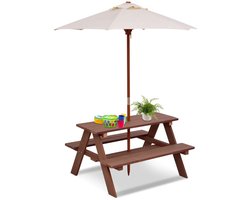 Picknicktafel - Kinderen - Tuintafel - Multifunctionele Picknick tafel - Met parasol - Speeltafel - Geschikt voor Buiten - Hout - Walnoot