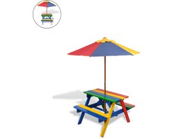Picknicktafel - Kinderen - Tuintafel - Multifunctionele Picknick tafel - Met parasol - Speeltafel - Geschikt voor Buiten - Vurenhout