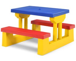 Picknicktafel - Kinderen - Tuintafel - Multifunctionele Picknick tafel - Speeltafel - Geschikt voor Buiten - Geel / kleurrijk