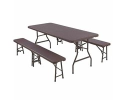 Picknicktafel met 2 banken - Kampeertafel - 6 tot 8 personen - Opvouwbaar - Klaptafel - Voor kinderen en volwassenen - Camping en Tuin - Inklapbaar -Metaal en rotan - 180 cm - Waterdicht