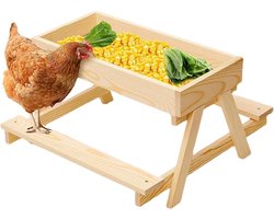 Picknicktafel Voederbak - Houten voerstation - Pluimvee voeren - Mesh bodem drainage - 41 cm - Multicolor