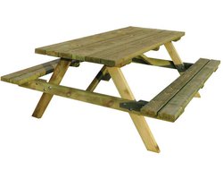 Picknicktafel vuren geïmpregneerd met opklapbare banken 160 x 180 x 72 cm geschaafd